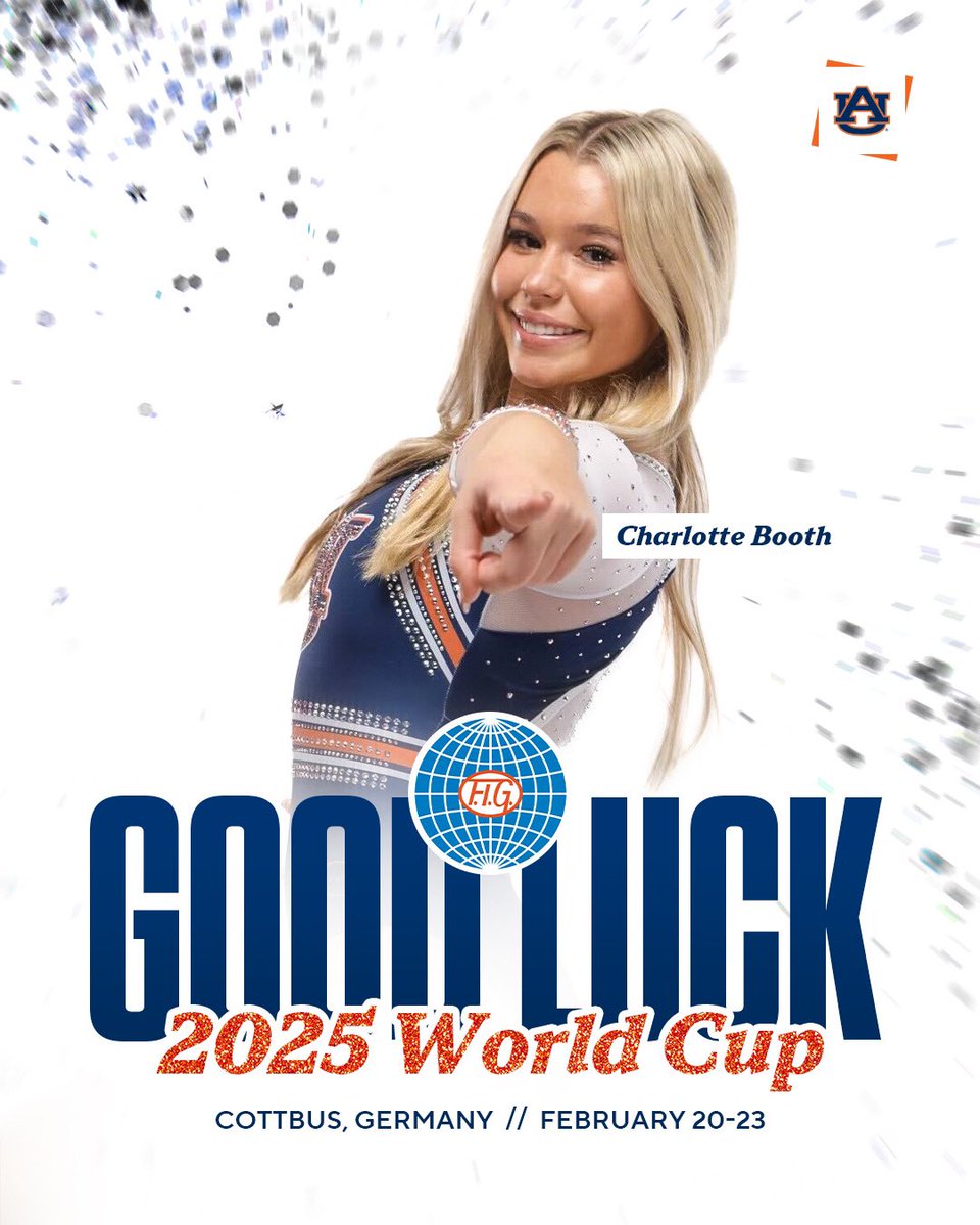 AuburnGym's tweet photo. GOOD LUCK to signee Charlotte Booth competing at the 2025 FIG Cottbus World Cup today for Team Great Britain! 

#WarEagle https://t.co/qFzkfvjdjj