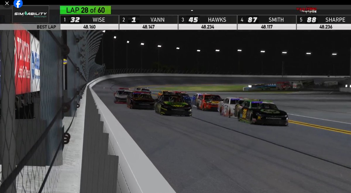 Fun season opener for SimAbility Racing League @ Daytona. Got out front for awhile, got shuffled back and ended up in a wreck, finished a lap down. All good on to Atlanta next week!