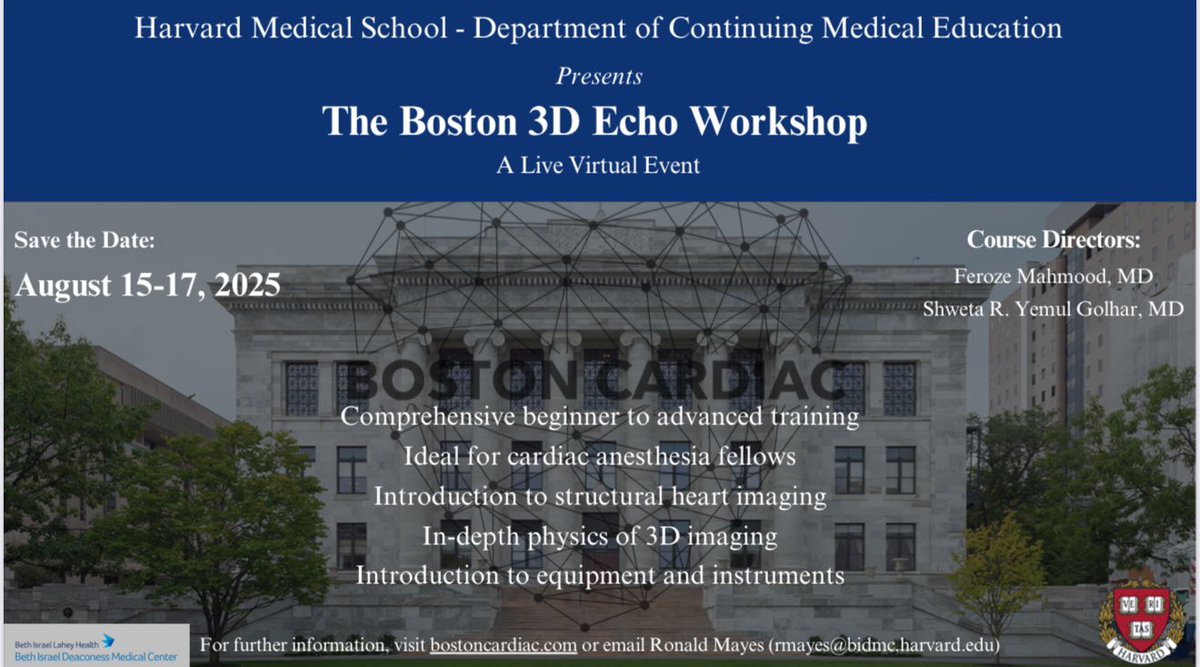 Boston 3D Echocardiography Workshop
"Live Virtual Event"
August 15-17 2025
Save the date