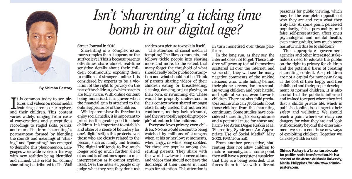 docshimbo97's tweet photo. Discussing "Sharenting" in modern parenting in @TheCitizenTz Feb. 11, 2025. https://t.co/MBV7Mwa79a