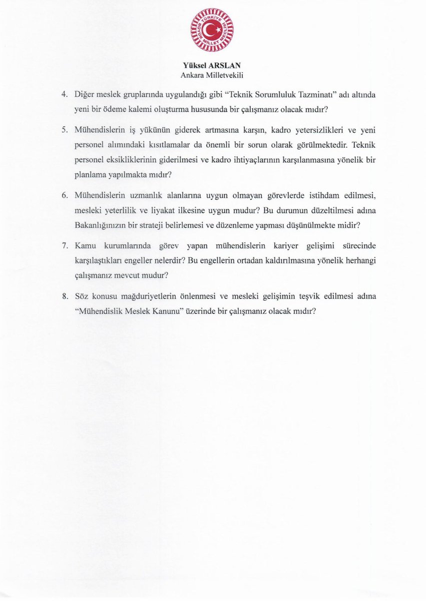 📌Kamu mühendislerinin aldığı risk ve sorumluluklarından doğan mesleki yıpranmaları had safhada olmasına rağmen bir türlü düzenlenemeyen özlük ve emeklilik haklarına ilişkin önergemizi Gazi Meclisimize verdik.

⏳Mühendislik mesleğine ilişkin verilen kanun teklifleri komisyonda