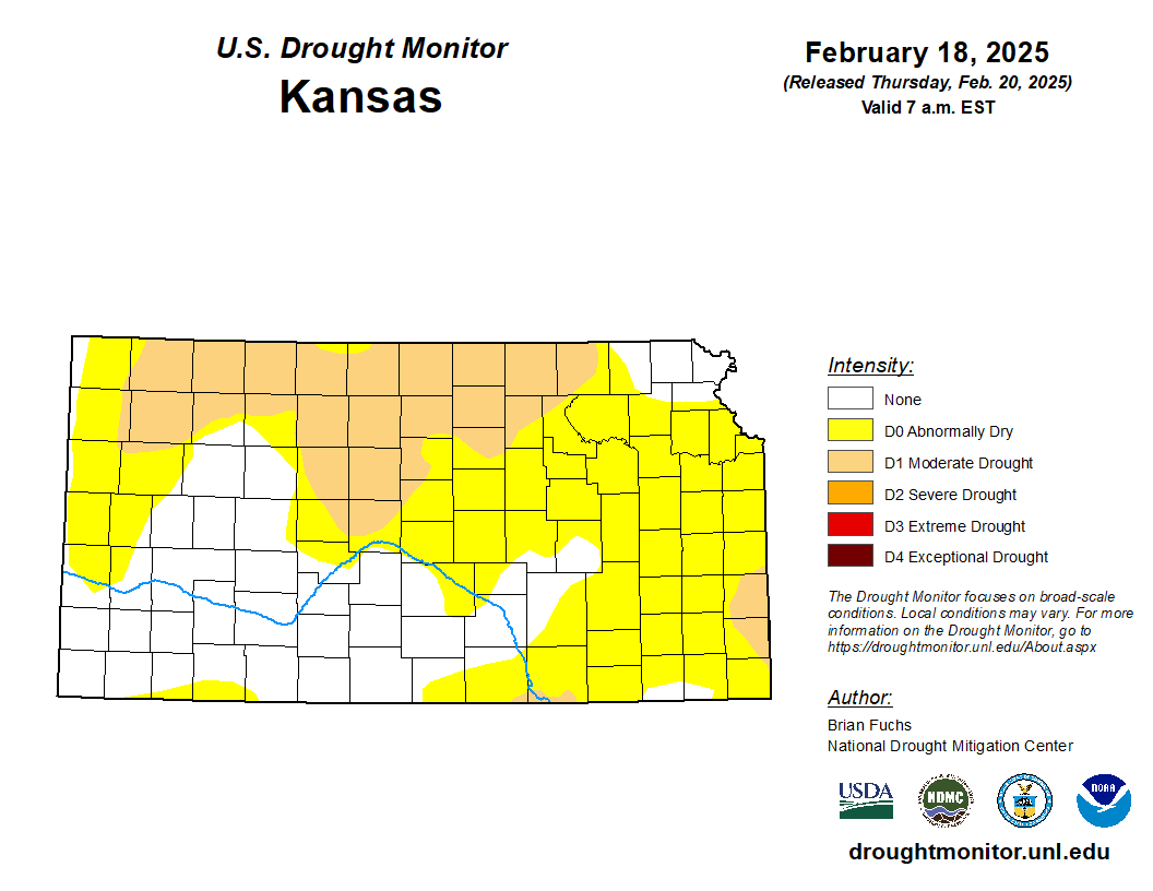 kswateroffice's tweet photo. Weekly #ksdrought monitor: Drought conditions in the northeast Kansas corner of the state end. Conditions throughout the rest of the state see little change from last week. #kswater https://t.co/yhOChAlURh