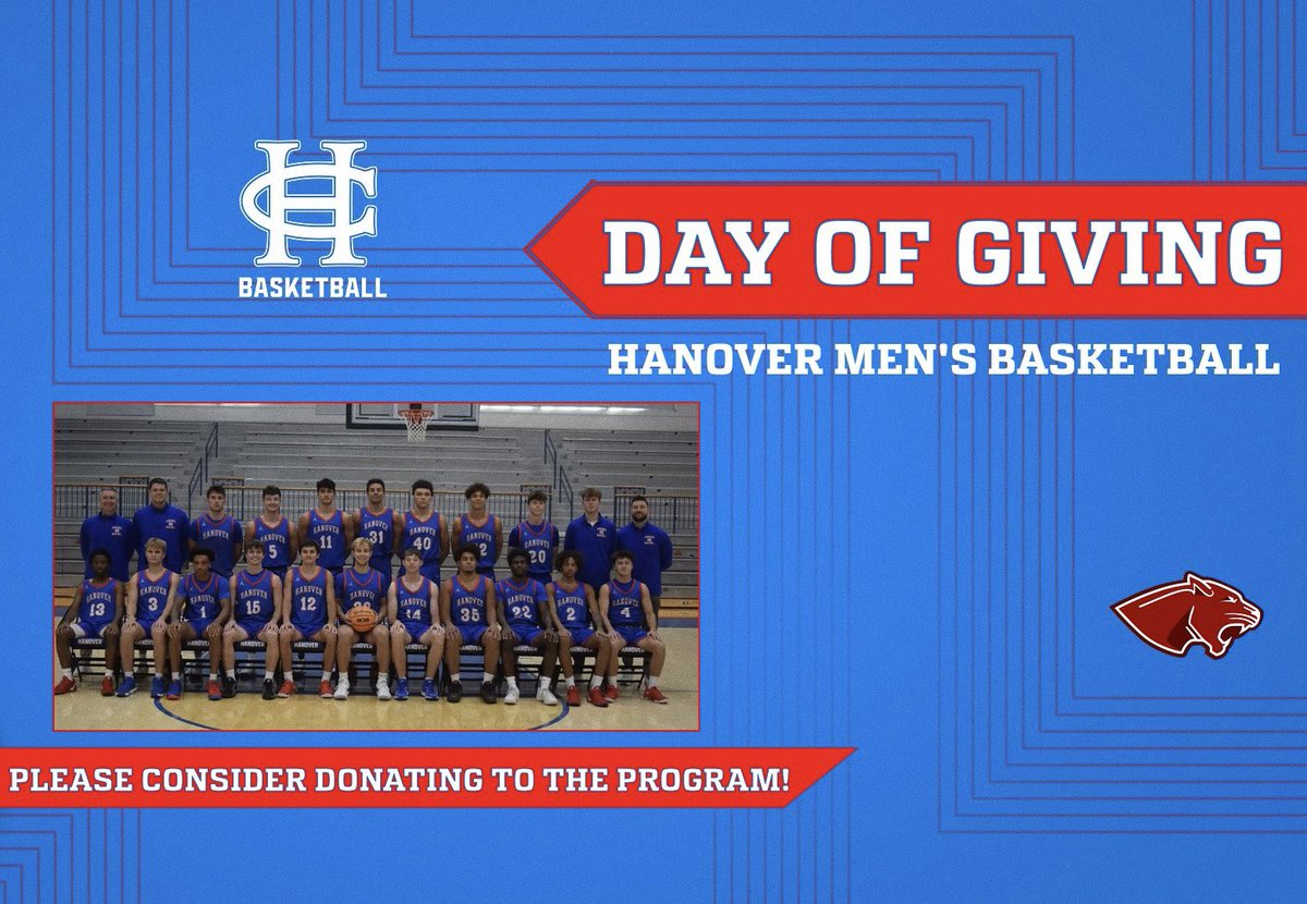 TODAY IS THE DAY! Our 3rd Annual Hanover Basketball Day of Giving! The link below will take you to the site to donate. Thank you for your generosity and support of our athletes!  #HUTO 

connect.hanover.edu/g/athletics-da…