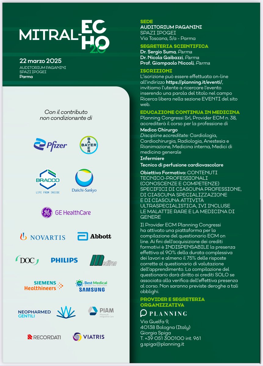 SergioSumaMD's tweet photo. MITRAL-ECHO congress
#echofirst 

🗓️ Sabato 22 Marzo 2025
📍 Parma, Auditorium Paganini spazi ipogei
📑 Iscrizione Gratuita

❌ Workshop Hands-on posti esauriti
✅ Ultimi posti per i workshop dimostrativi in area espositiva

📝 Iscrizioni qui:
https://t.co/KAzotmg5TH https://t.co/WUTd9Z63oo