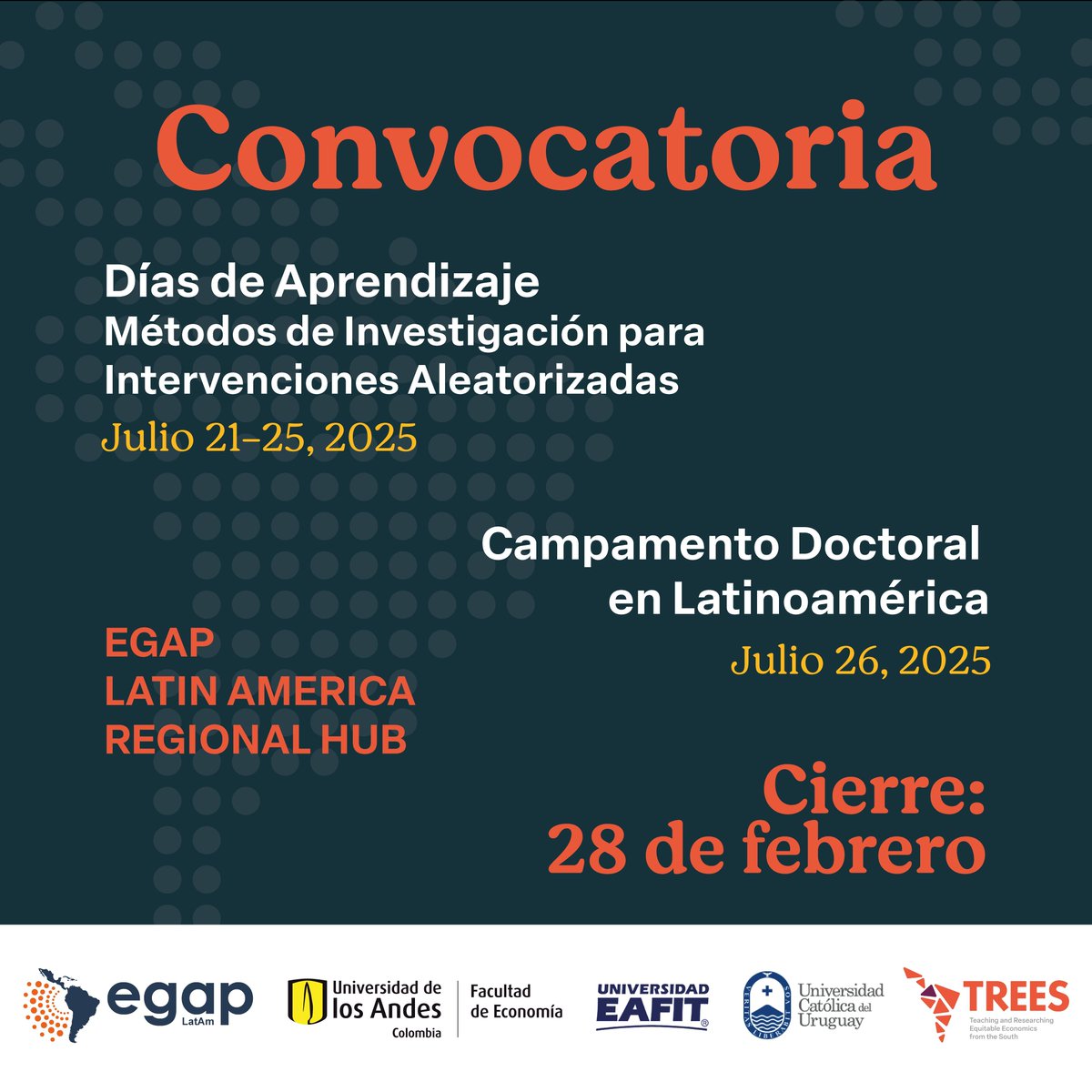 ⏳ ¡Solo queda 1 semana!
Aplica al Taller Días de Aprendizaje y Campamento de Disertación Doctoral (julio 2025, Uruguay). ¡Mejora tus habilidades y conecta con expertos!
📅 Fecha límite: 28 de febrero de 2025
🔗 buff.ly/3PyVpEl