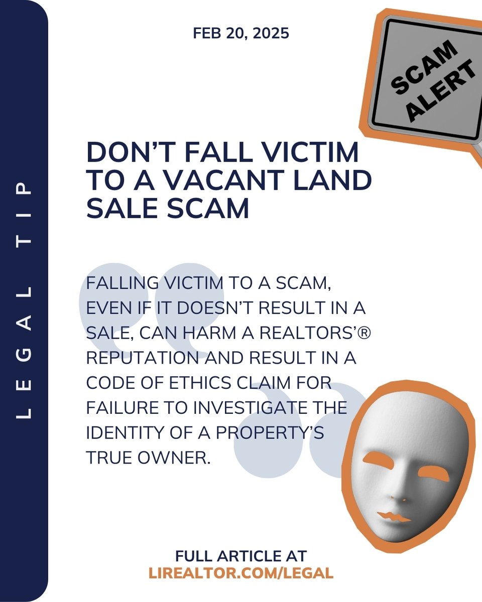 ⚖️ In this week’s free legal tip, learn what signs to look out for to avoid potential vacant land scams. Read the full legal tip at lirealtor.com/legal #LIBOR #LIBORValue #REALTORS #legaltip