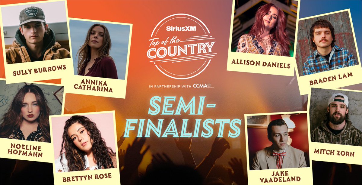 Meet the <a href="/siriusxmcanada/">SiriusXM Canada</a> #TopofTheCountry Semi-Finalists! 🎶 From coast to coast, these rising country stars are ready to make their mark.

Learn more at topcountry.siriusxm.ca 🎸

In partnership with <a href="/CCMAofficial/">CCMA</a> 🤠

#SiriusXMCanada #CCMA #CanadianCountryMusic