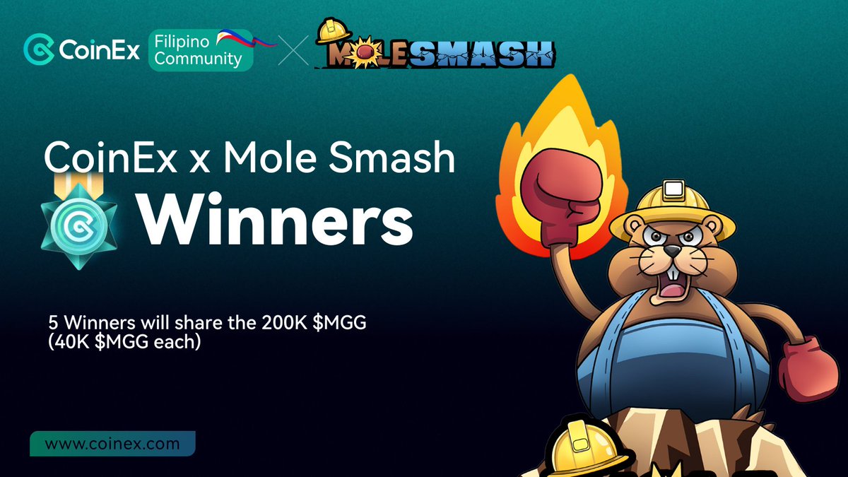 RobViaBTC's tweet photo. Congratulations to the winners of the @CoinexFilipino x @Mole_Smash 200K $MGG Giveaway! ๐
TG Accounts:
๐ฅSneezingron
๐ฅchelle_sigay
๐ฅJJGUIEB
4โฃ benzamaru
5โฃ manuelbarretto7
All rewards will be sent directly to your #CoinEx Wallet.
Huge thank you to all the participants!
#CoinEx #MoleSmash #CoinEx #Giveaway #TapToEarn #T2E #CoinExFilipino #Community