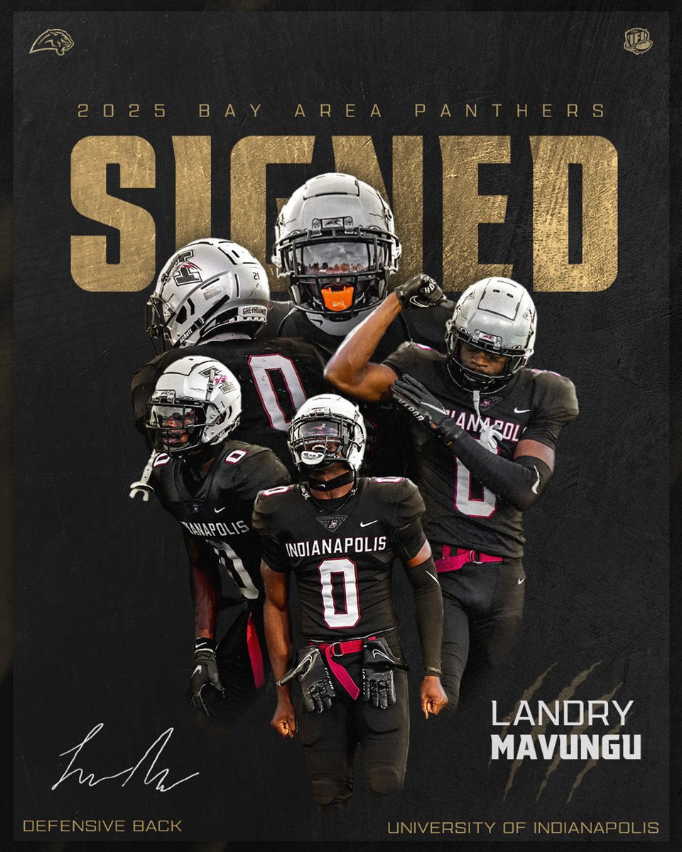 PanthersIFL's tweet image. 🐾 WELCOME TO THE JUNGLE:

We’re excited to announce our newest signing for the 2025 season—DB Landry Mavungu from the University of Indianapolis! 💥 @landry_max2x

Read more: bit.ly/3XbPDN8

#BayAreaPanthers #PantherNation