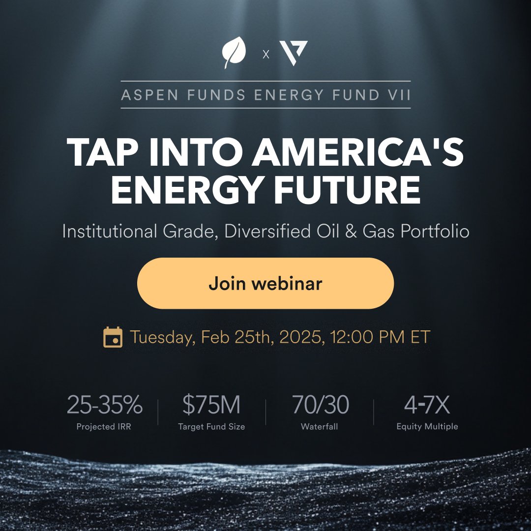 Energy supply is tightening. Demand is rising.
 ⛽4.3M barrels/day shortfall by 2030
 📈Oil fields declining 4-6.7% annually
 💰New capital needed to meet demand 

Aspen Funds is seizing this moment:
📅 Feb 25 | 12 PM ET – Free webinar
📩Register now → go.vyzer.co/uwd