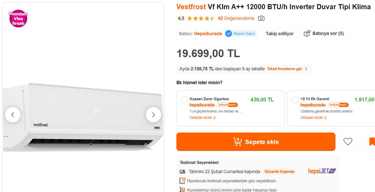 firsatatikla's tweet photo. 📢 Vestfrost Vf Klm A++ 12000 BTU/h Inverter Duvar Tipi Klima

💵 Hepsiburada Premium üyelere VISA logolu kart ile ödeme adımında 18.699,00 TL
( Sepette Jopus Fanlı Isıtıcı JO-FI001 hediye ) 

📌 https://t.co/IbyMSjfyMI

Hepsiburada #işbirliği https://t.co/rysyk81bdj