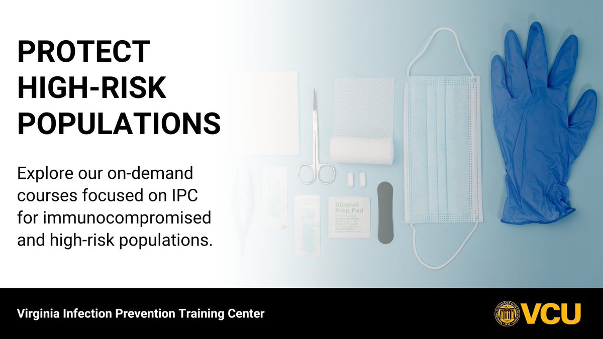 Virginia Infection Prevention Training Center (@viptc) on Twitter photo Want to learn more about infection prevention in high-risk populations? VIPTC has on-demand courses focused on IPC for high-risk populations tailored to a variety of healthcare settings. CE credit available.
Access courses: bit.ly/3T13ZwZ 
#VIPTC Want to learn more about infection prevention in high-risk populations? VIPTC has on-demand courses focused on IPC for high-risk populations tailored to a variety of healthcare settings. CE credit available.
Access courses: bit.ly/3T13ZwZ 
#VIPTC