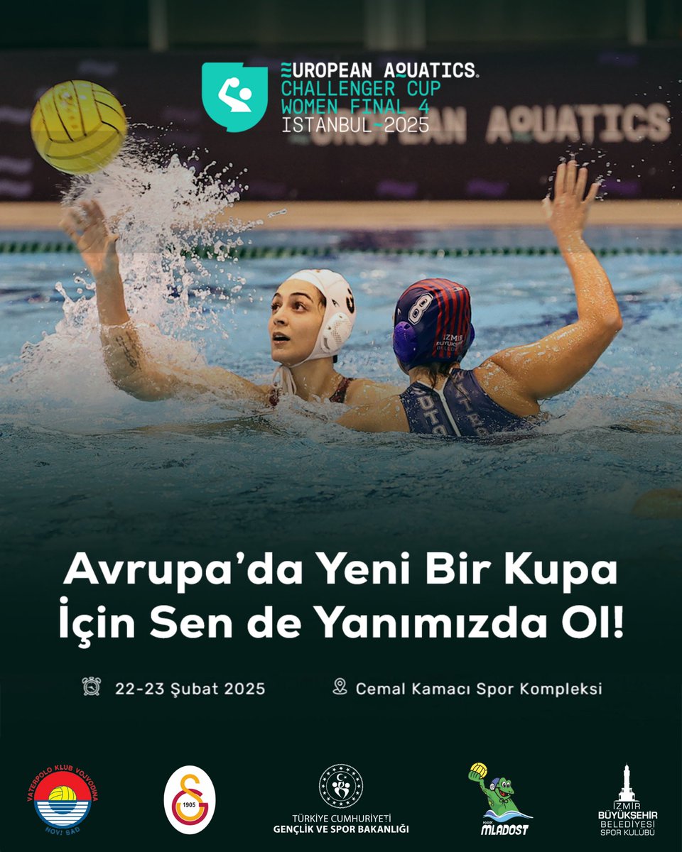 🏆 EUROPEAN Aquatics Challenger Cup Kadınlar Sutopu Final Four

22-23 Şubat 2025 tarihlerinde, İstanbul ev sahipliğinde Cemal Karamancı Spor Kompleksi’nde!

Şampiyonluk için büyük mücadeleyi kaçırmayın!💪🏻