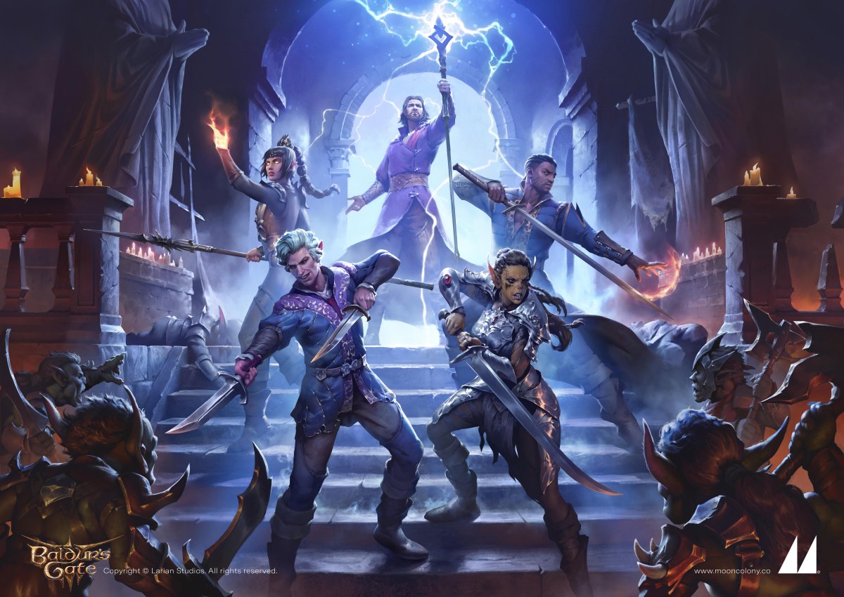 We couldn't resist making this Baldur's Gate 3 fanart! ⚔️

Ft. Astarion, Lae'zel, Shadowheart, Wyll and Gale versus a goblin horde.

Artists: Yerbol Bulentayev, Tulio Brito &amp; Vladislav Tashkinov 
Mooncolony Art Directors: Alex Pascenko &amp; Joris Dewolf

Copyright <a href="/larianstudios/">Larian Studios</a>