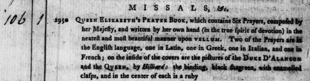 SueCooperBridge's tweet image. #SnippetsOfHistory📜

#Tudor enthusiasts had better sit down before reading this! Six prayers composed by her Majesty, and written in her own hand! Inside covers by Hilliard with rubies set in the clasps! Sold by auction for £106. 1s in 1786!

#QueenElizabethI's #Prayer #Book🪶