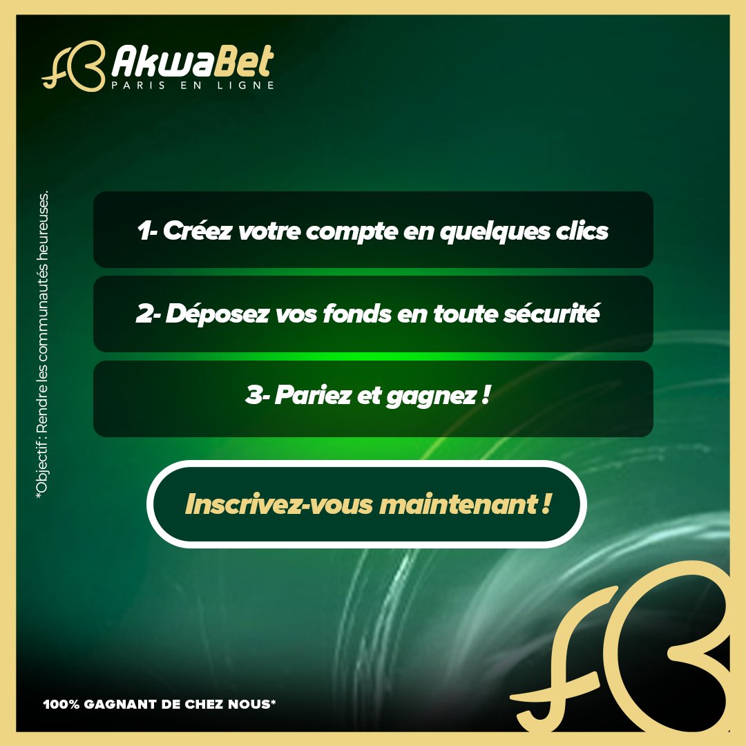 akwabetci's tweet image. Vous pensez que s’inscrire, c’est compliqué ?
Avec Akwabet, c’est simple comme bonjour !
1️ Créez votre compte en quelques clics
2️ Déposez vos fonds en toute sécurité
3️ Pariez et gagnez !
i📷 Inscrivez-vous ici : akwabet.ci
#Simplicité #InscrivezVous #Akwabet