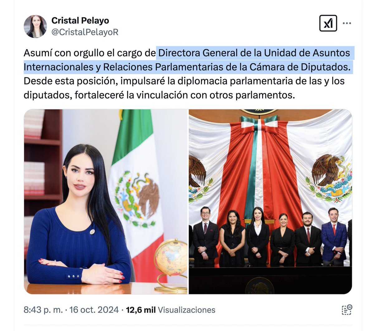 vampipe's tweet image. Exclusiva
¿Quién es @CristalPelayoR?
Es la directora de asuntos internacionales de los diputados.
Bueno, pues ella decidió, para el 14 de Febrero❤️, llevarse a su novio a Roma en un viaje oficial pagado con el presupuesto.
¡Qué romántico!
¿Tú cómo celebraste el Día del Amor?