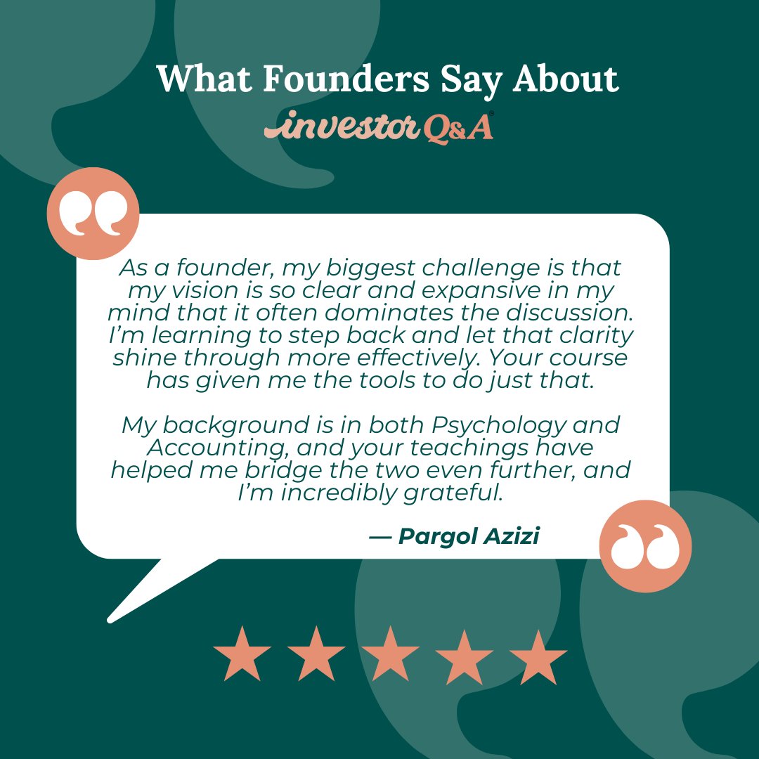 ✨ Client Testimonial: A Testament to Gaining Competence in Confidence

Enroll in the <a href="/InvestoreadyVC/">InvestorQ&A</a> training program to gain the tools, competence, and clarity you need to communicate your vision with impact. <a href="/PAROCentre/">PARO Centre</a> 

#Training #InvestorReady #Growth  #Success #business