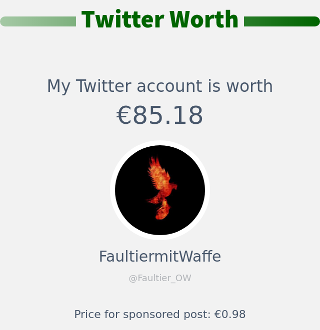 Mein Twitter-Wert ist: €85.18

➡️ infinityweet.me/account-worth?…