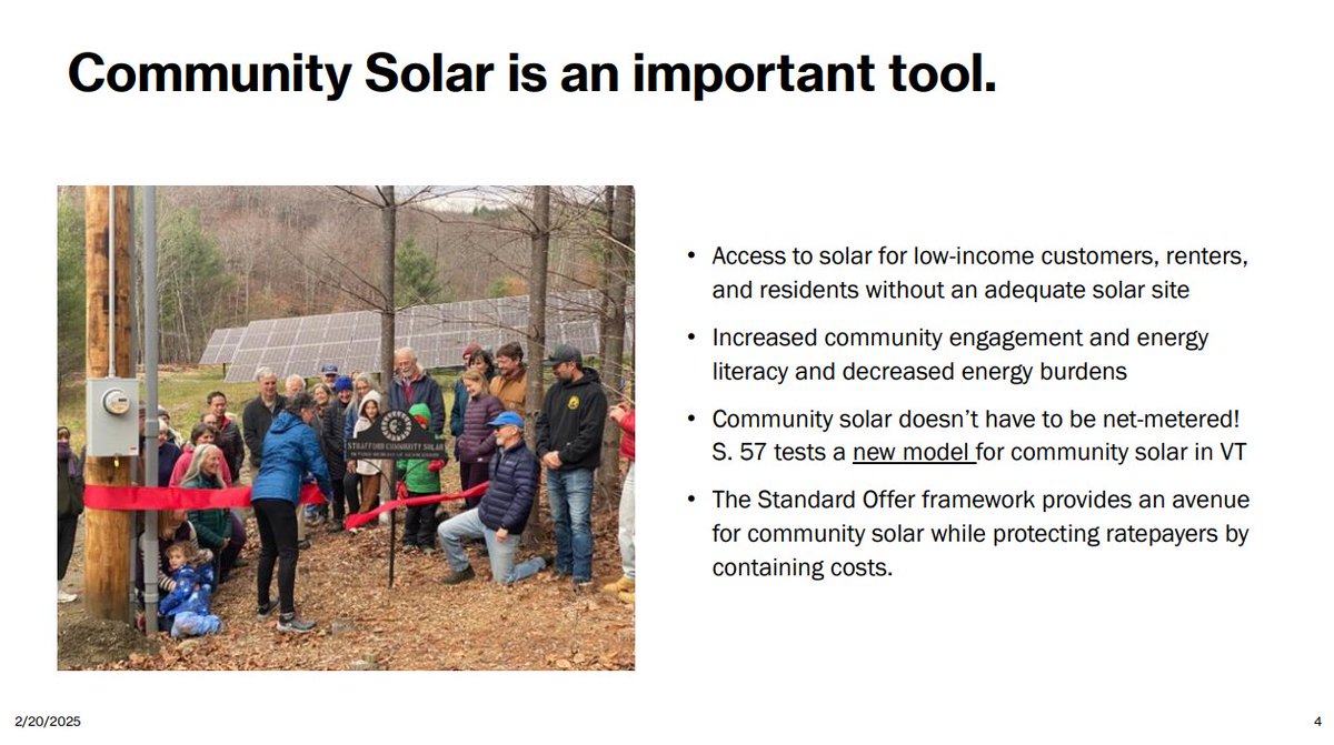 VT Law &amp; Graduate School's Genevieve Byrne made an incredibly compelling case for renewing the Standard Offer program to promote energy security in VT, provide building blocks for community resilience, &amp; bring back community solar in her testimony to VT Senate Natural Resources.