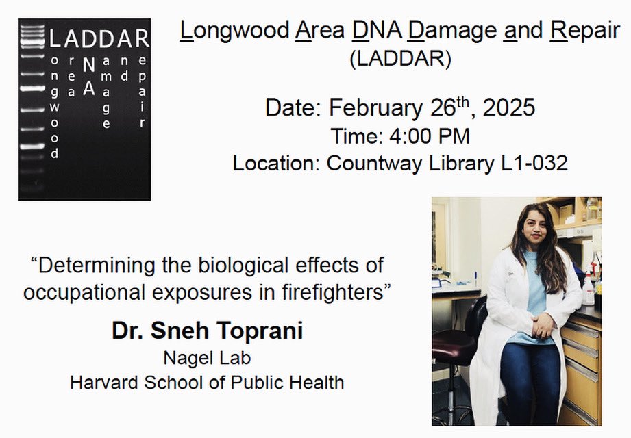 Dr. Sneh Manishi Toprani PhD (@snehtoprani) on Twitter photo I’ll be presenting my latest research on occupational exposure effects on genomic integrity of firefighters supported by <a href="/hsphniehsctr/">Harvard Chan NIEHS Center for Environmental Health</a> at <a href="/HarvardChanSPH/">Harvard T.H. Chan School of Public Health</a>
#FirefighterHealth #DNARepair #OccupationalExposure #EnvironmentalHealth #GenomicIntegrity #ResearchMatters #NIEHS #harvard I’ll be presenting my latest research on occupational exposure effects on genomic integrity of firefighters supported by <a href="/hsphniehsctr/">Harvard Chan NIEHS Center for Environmental Health</a> at <a href="/HarvardChanSPH/">Harvard T.H. Chan School of Public Health</a>
#FirefighterHealth #DNARepair #OccupationalExposure #EnvironmentalHealth #GenomicIntegrity #ResearchMatters #NIEHS #harvard