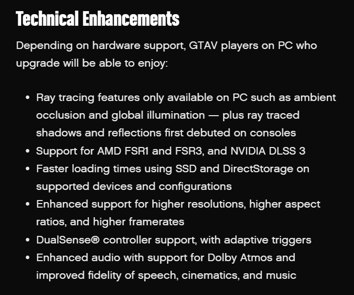 TexFunz2's tweet photo. New Technical Enhancements on GTAV PC Gen9

- Raytraced Ambient occlusion &amp; Global Illumination, in addition to reflections and shadows

- AMD FSR1 and FSR3, and NVIDIA DLSS 3 support

- Support for higher resolutions, aspect ratios, and framerates

https://t.co/SBrHTmW9jY

#GTAV https://t.co/Au1MG1PYiw