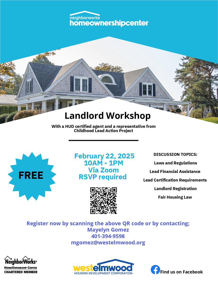 LeadSafeKidsRI's tweet image. Attention landlords! Have any questions about your lead-related rights and responsibilities? Need help with the new rental registry?
Come to our online landlord workshop on Saturday 10am-1pm to get your questions answered @WestElmwoodHDC