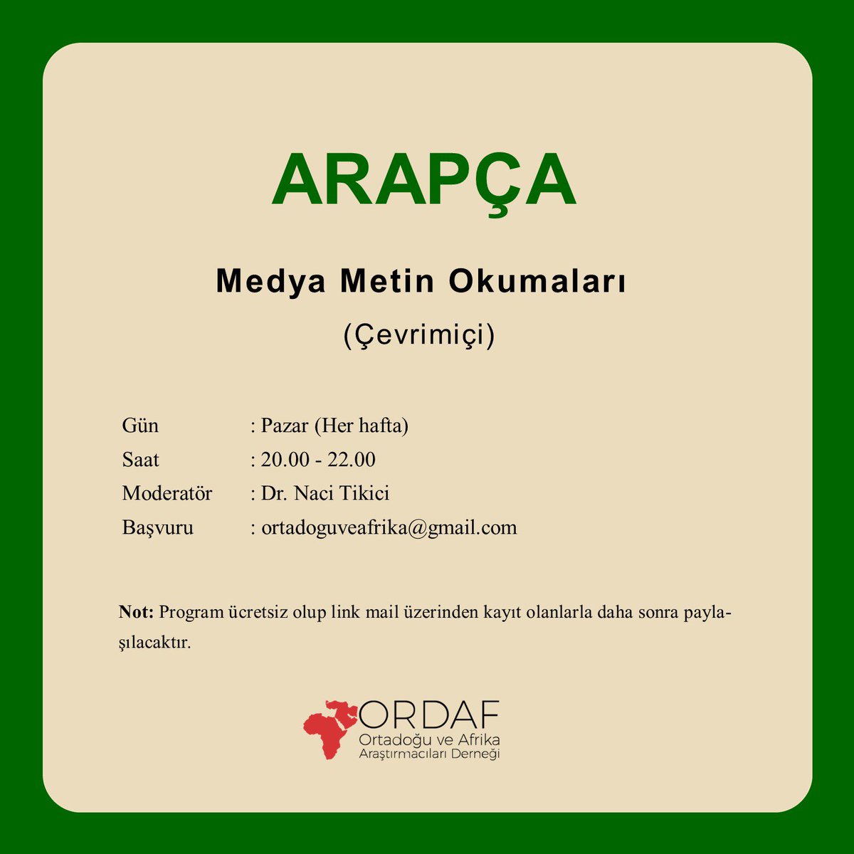 Arapça Medya Metin Okumaları programına kayıt olmak için: