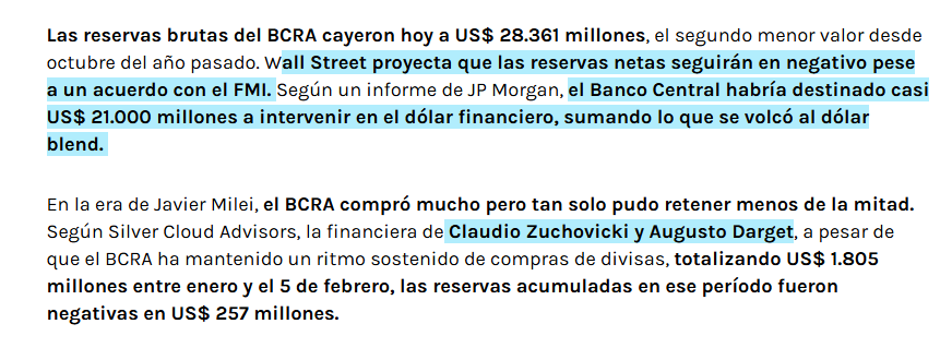 MartnPeiretti1's tweet photo. 🚨AHORA🚨 Al borde del estallido. El JP Morgan en su informe dice que el gobierno de Milei ya lleva gastados de las reservas 21 millones de dólares para intervenir el dólar financiero y otros 21 mil millones para el dólar blend. Esta intervención solo se vio en 2001. https://t.co/oSFFQRhlpT