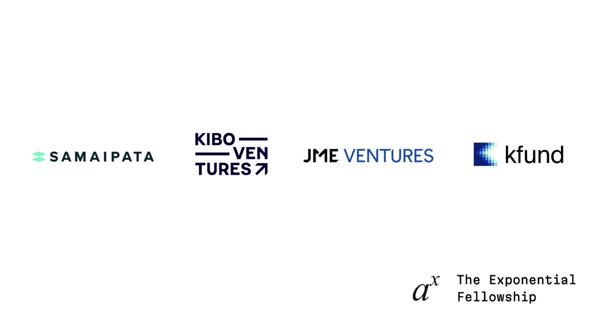 Me hace especial ilusión contar con el apoyo de <a href="/JME_Ventures/">JME Ventures</a> , <a href="/KiboVentures/">Kibo Ventures</a> , <a href="/Kfundvc/">Kfund</a>  y <a href="/samaipatavc/">Samaipata</a>  para <a href="/exp8fellowship/">The Exponential Fellowship</a>.
Esto es un proyecto que nace del más puro espíritu de colaboración libre, y poder contar con esta calidad de parters es increíble. Gracias a ellos, Manu