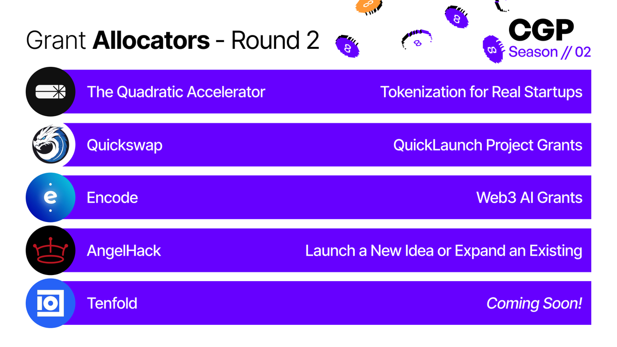 0xPolygon's tweet photo. AI • DEFI • TOKENIZATION
The next wave of Grant Allocators is here, with millions in POL available to fund early-stage projects on Polygon.
Here’s your guide to the latest grant tracks launching now: 🧵 https://t.co/JopYKrrwHh