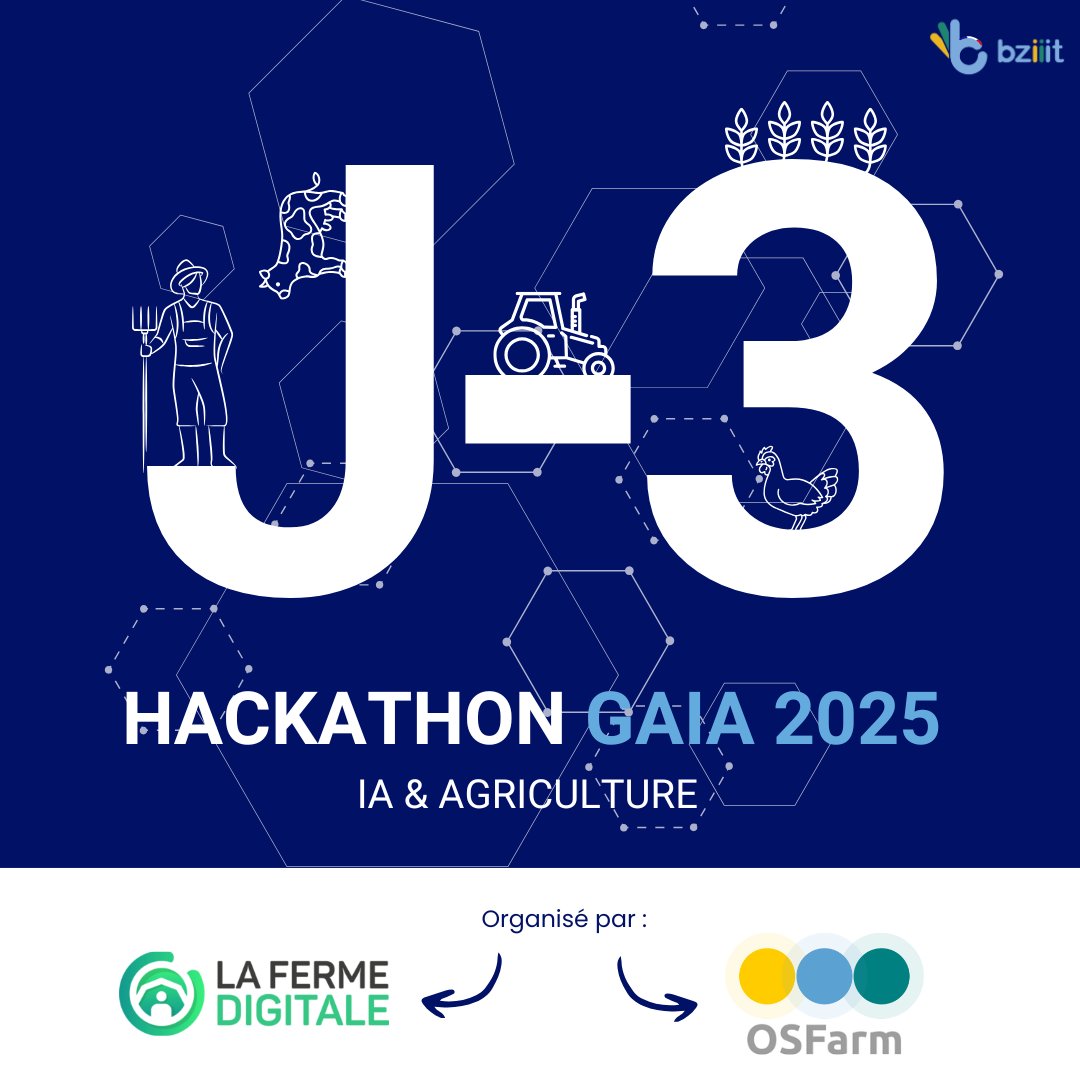 J-3 avant le Hackathon GAIA 2025 ! 

Initié par OSFARM et La Ferme Digitale le Hackathon GAIA est l’occasion de réunir des experts pour aborder différents cas d'usages.

<a href="/LaurentTRIPIED/">Laurent TRIPIED 🔜 #IA Made In France</a>, notre CEO, sera l’un des coachs présents durant tout le salon.

#bziiit #HackathonGAIA