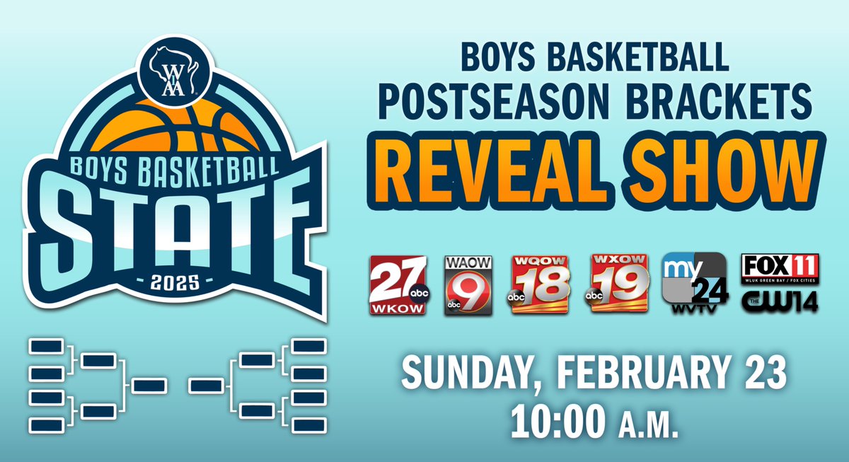 Tune in on Sunday at 10 a.m. for the first look at this year's WIAA Boys Basketball postseason brackets! 🏀

We'll be live on TV on WKOW-Madison, WXOW-La Crosse, WQOW-Eau Claire, WAOW-Wausau, CW14-Fox Valley, My24 WVTV-Milwaukee or live streamed for free online. 

LIVE STREAM ➡️