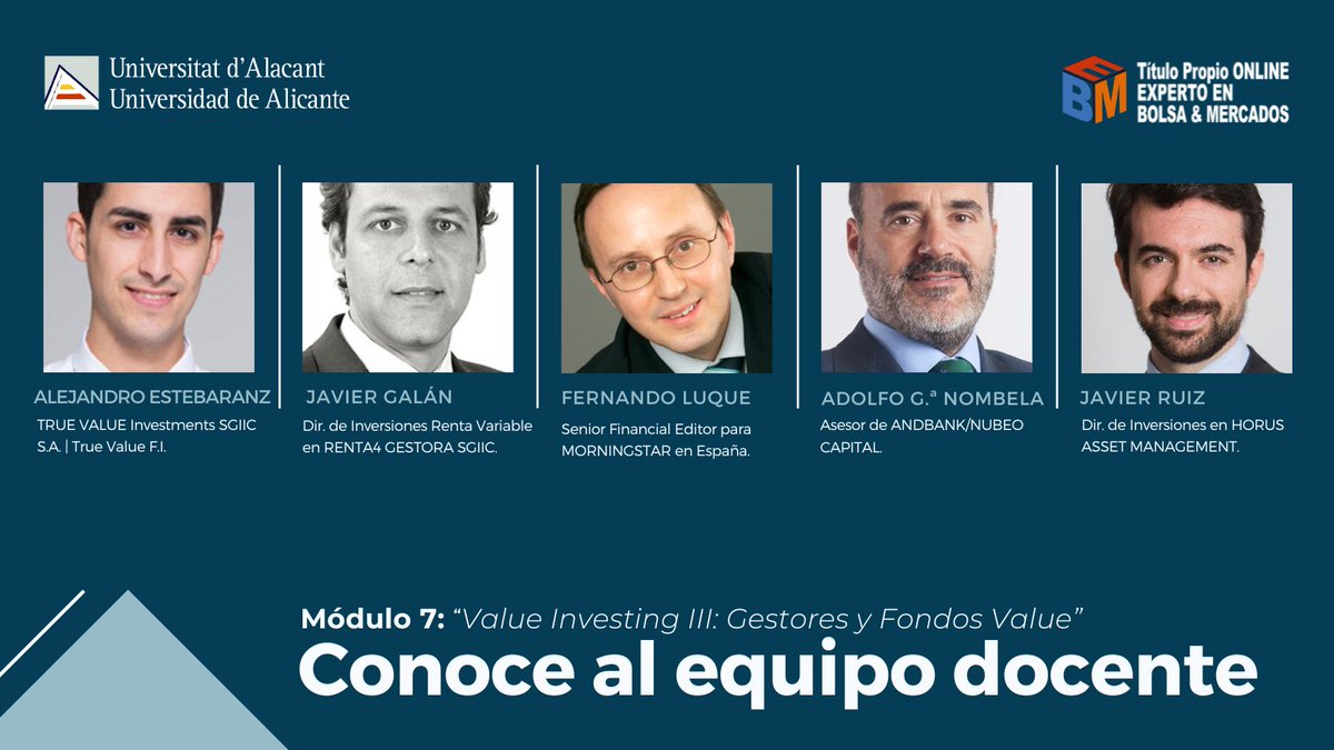 🎯 Seguimos avanzando en el curso online de Experto en Inversión en Bolsa y Mercados Financieros de la Universidad de Alicante, y esta semana hemos tenido un par de sesiones del 📊 Módulo 7: Value Investing III - Taller Práctico (Mercados Globales) con Javier Ruiz, CFA