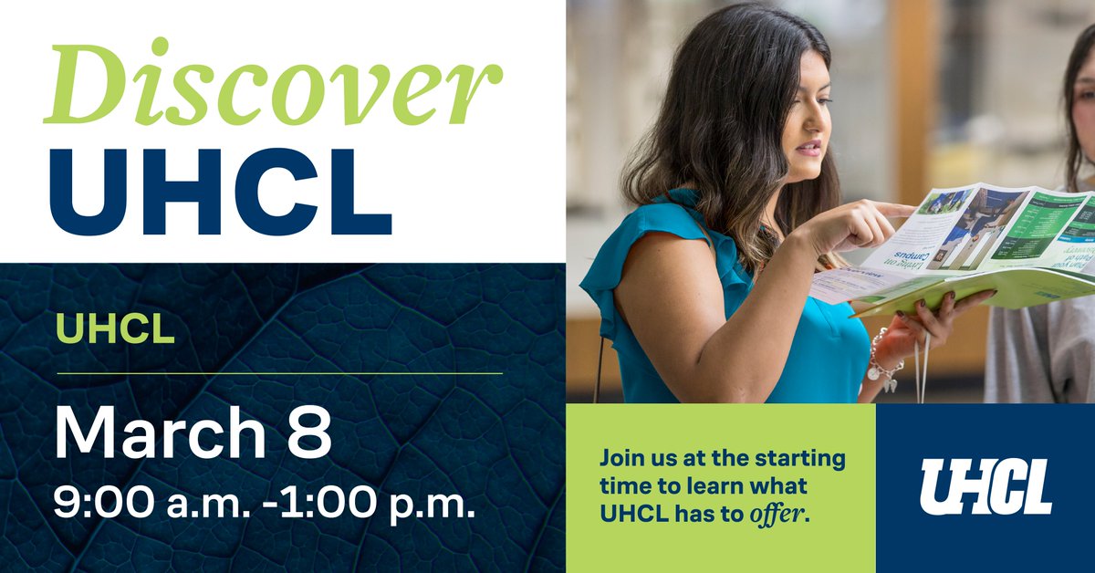 UHCL Admissions (@uhcladmissions) on Twitter photo Get to know a university that supports you throughout your college journey. Discover UHCL spotlights the incredible campus experience that awaits you. Visit us at this event to connect with our community. Register today at uhcl.edu/discover-uhcl. Get to know a university that supports you throughout your college journey. Discover UHCL spotlights the incredible campus experience that awaits you. Visit us at this event to connect with our community. Register today at uhcl.edu/discover-uhcl.
