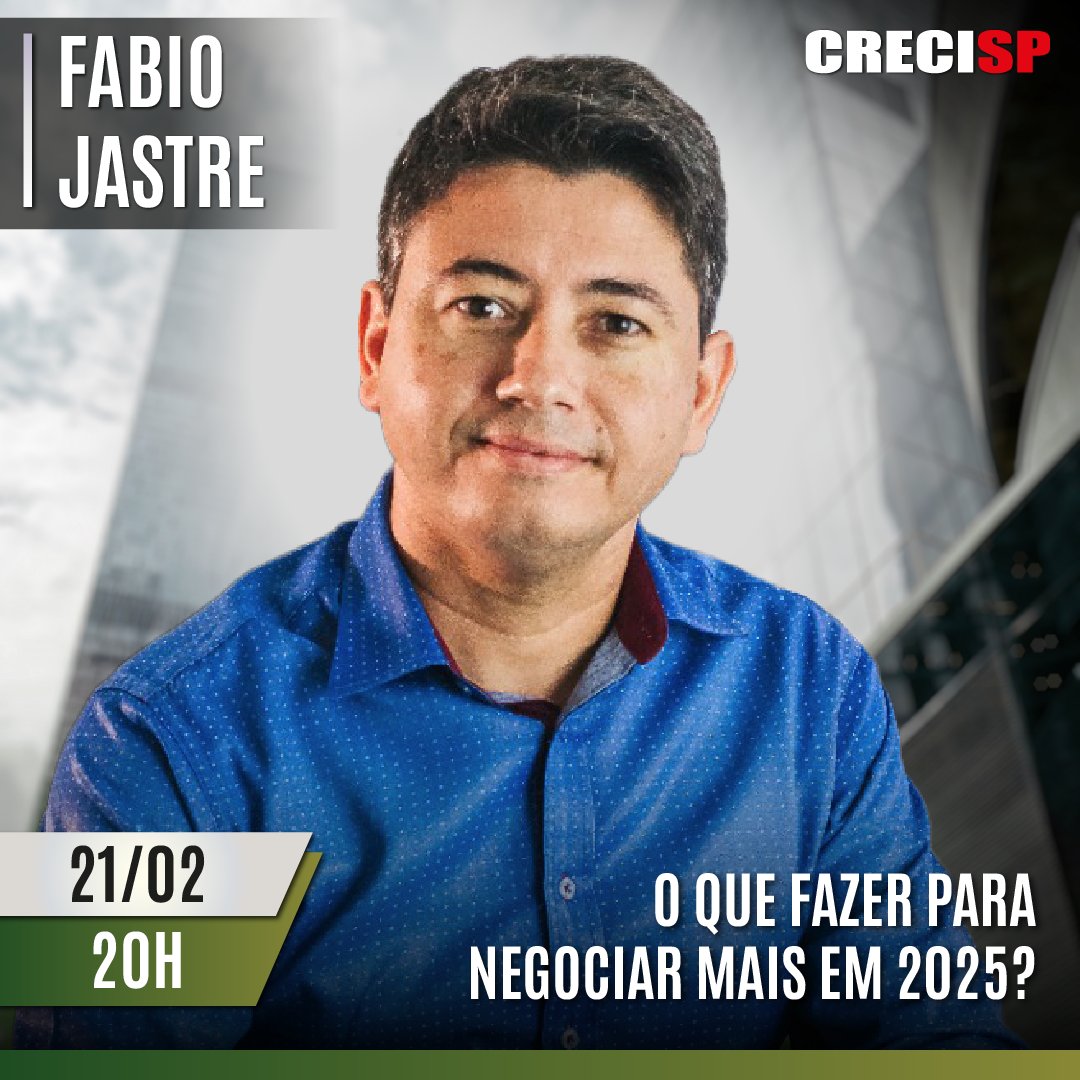 vianacreci's tweet image. LIVE DE SEXTA

TEMA: "O que fazer para negociar mais em 2025"

CONVIDADO: Fabio Jastre (especialista em vendas)

Acompanhe pelo YouTube da TV CRECI: 4et.us/srzn70

#crecisp #tvcreci #livecreci #corretoresdeimóveis #vendermais
