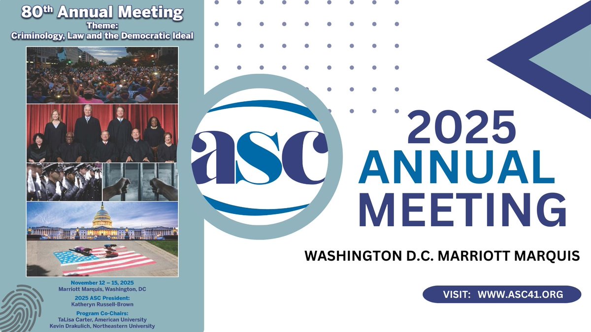 ASCRM41's tweet photo. ‼️ASC Annual Meeting Reminder!
The submission deadline for thematic panels, individual papers & AMC panels is March 21! 📑Don’t miss your chance to share your work with the criminology community.
Submit here: https://t.co/riXpxrf0ct
#ASC2025 #ASCinDC #ASCAnnualMeeting https://t.co/3Sq7rFOUAE
