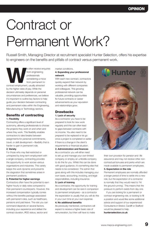 HunterSelection's tweet image. We are excited to be featured in the March issue of @MEPCA with an opinion piece from our MD Russell Smith on contract vs permanent work 🔧

Click the link to view the full issue 👇🏼

mepca-engineering.com/march-2025/

#ContractWork #PermanentWork #OpinionPiece #EngineeringRecruitment