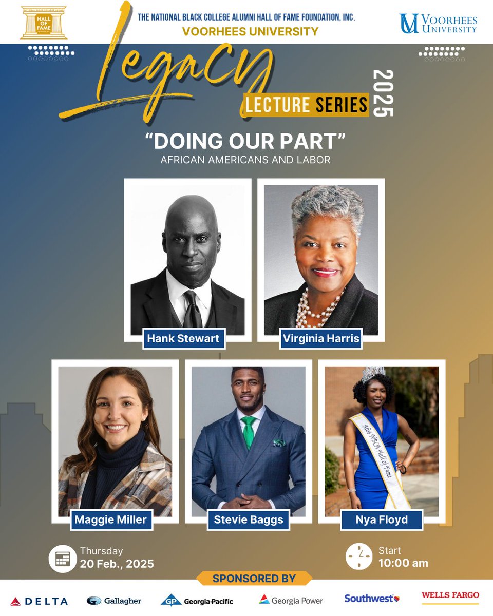 NBCA Hall of Fame Foundation, Inc. (@nbcahalloffame) on Twitter photo ๐จ Now at Voorhees University! ๐จ The Legacy Lecture Series 2025 is in session,๐ค
๐ค Hank Stewart | Virginia Harris | Maggie Miller | Stevie Baggs | Nya Floyd
๐๐พ Special thanks to our sponsors: <a href="/Delta/">Delta</a>, <a href="/GallagherGlobal/">Gallagher</a>, <a href="/GeorgiaPacific/">Georgia-Pacific</a>, <a href="/GeorgiaPower/">Georgia Power</a>, <a href="/SouthwestAir/">Southwest Airlines</a>, <a href="/WellsFargo/">Wells Fargo</a>! ๐จ Now at Voorhees University! ๐จ The Legacy Lecture Series 2025 is in session,๐ค
๐ค Hank Stewart | Virginia Harris | Maggie Miller | Stevie Baggs | Nya Floyd
๐๐พ Special thanks to our sponsors: <a href="/Delta/">Delta</a>, <a href="/GallagherGlobal/">Gallagher</a>, <a href="/GeorgiaPacific/">Georgia-Pacific</a>, <a href="/GeorgiaPower/">Georgia Power</a>, <a href="/SouthwestAir/">Southwest Airlines</a>, <a href="/WellsFargo/">Wells Fargo</a>!