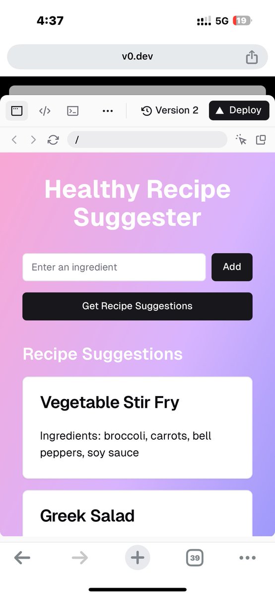 Week2; Day 4

Generative UI and Vision Language Models in today's <a href="/alx_africa/">ALX Africa</a> AI Starter Kit. Excited to see how VLMs &amp; LLMs are streamlining design to code workflows. Used v0.dev to experiment this potential.
<a href="/kalibetre/">Kalkidan Betre</a> #ALX_AiSK #uiuxdesign