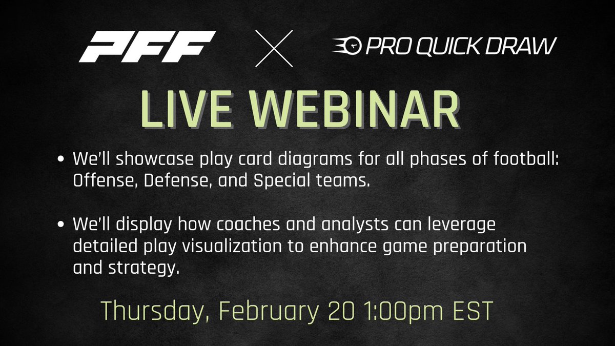 Coaches: TODAY, we're playing guest on <a href="/PFF/">PFF</a>'s Live Webinar, where we’ll dive into how our two elite platforms team up to Blend your Data &amp; Diagrams. Grab your free spot here: hubs.ly/Q037yknx0 and see you at 1:00pm EST!