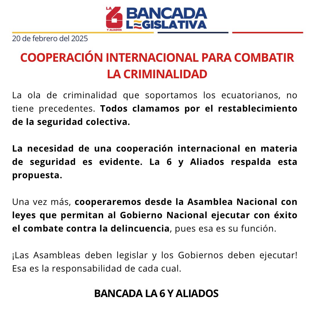 📣 La cooperación internacional en seguridad es clave para combatir la criminalidad y restablecer la tranquilidad de los ecuatorianos.