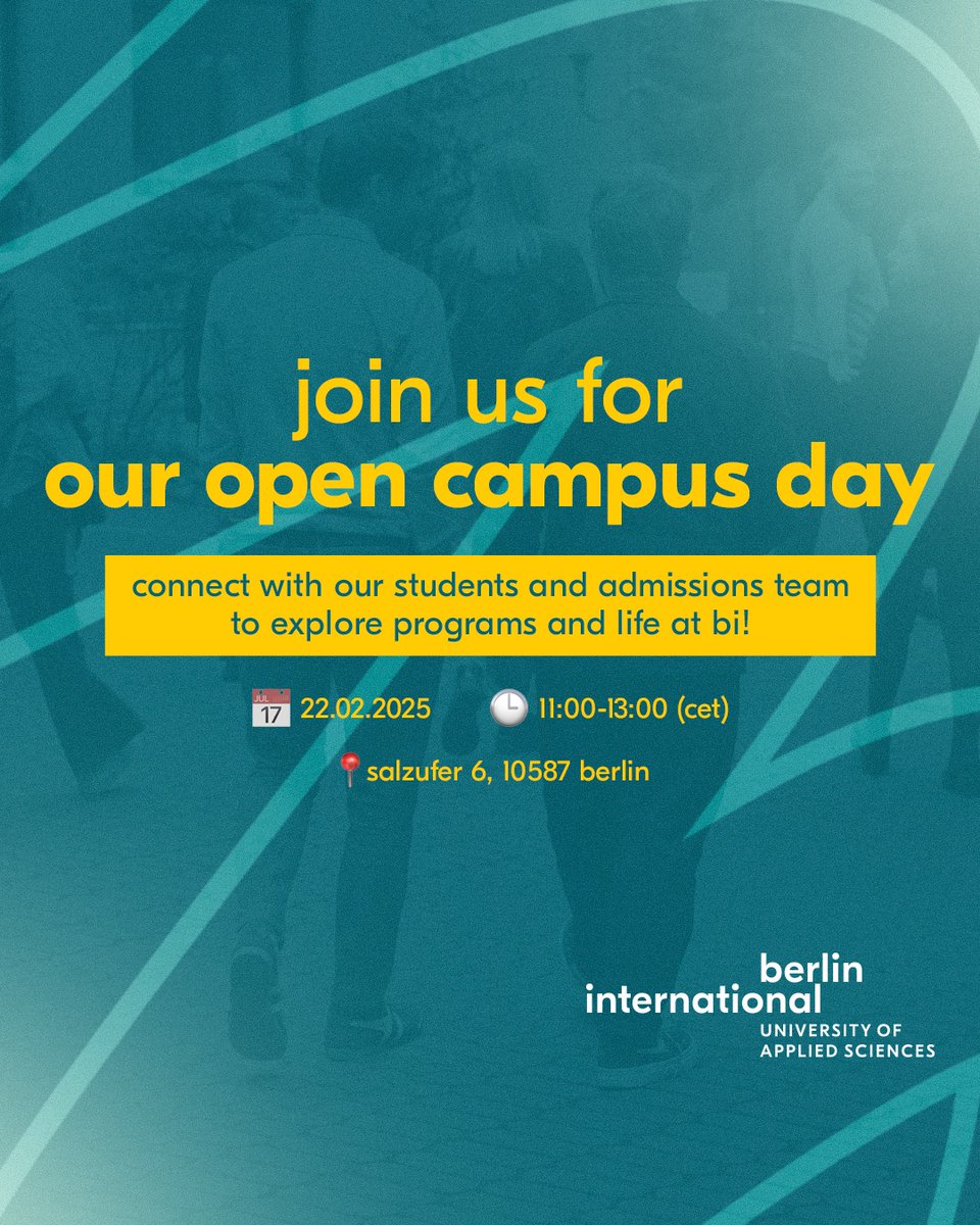 Join us at Open Campus Day! 🌟

Discover what makes Berlin International unique: Explore our campus, meet our admissions team, and hear from students about life at BI. It’s your chance to learn more about our programs and studying in Berlin!

📅 22.02.2025 
🕔 11:00-13:00 (CET)