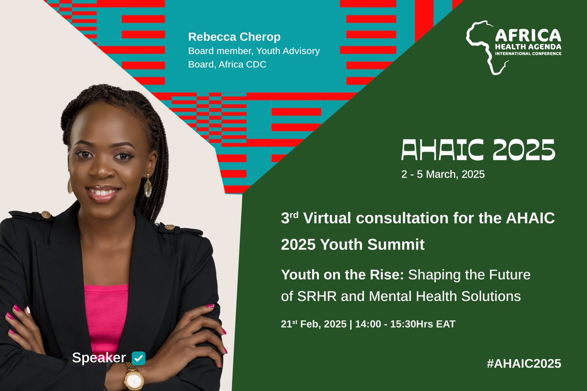 Join us to hear from leaders transforming youth health! They’re advocating for mental health, reforming #SRHR policies, and driving tech innovations.

📅 Today | 2 PM EAT
🔗 Save a spot: amref.zoom.us/webinar/regist…

<a href="/AfricaCDC/">Africa CDC</a> <a href="/UNFPA_SYP/">Safeguard Young People Programme</a> <a href="/Amref_Worldwide/">Amref Health Africa</a>

#AHAIC2025 #YouthOnTheRise