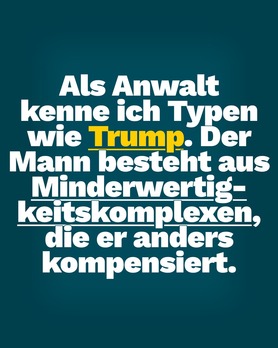 GregorGysi's tweet image. Ich kenne Typen wie Trump aus meiner Arbeit als Anwalt. Der Mann besteht aus Minderwertigkeitskomplexen, die er anders kompensiert. Und deshalb darfst du bei ihm nie hasenfüßig sein. Wenn du zu ihm kommst und sagst, können Sie nicht den Zoll ein bisschen senken, kriegst du noch…