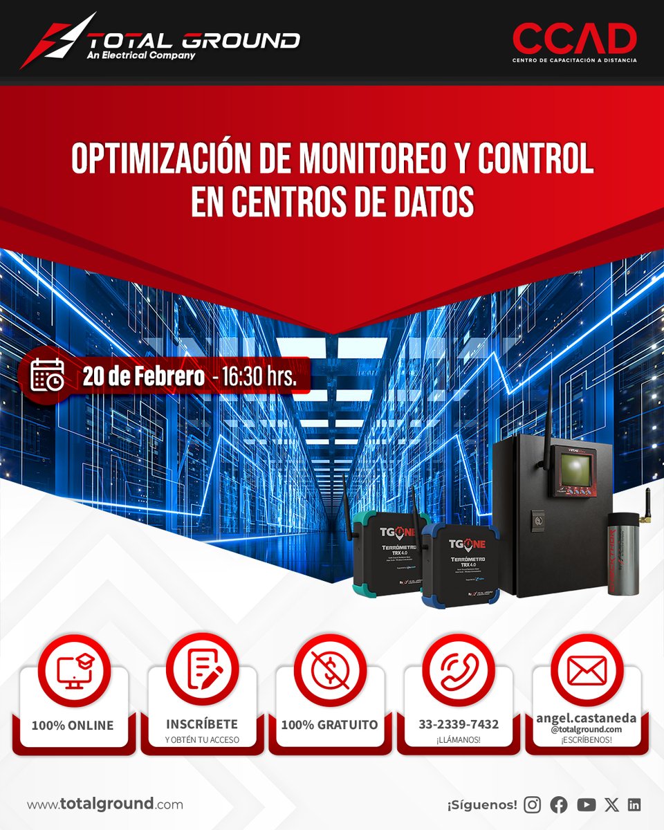 ⚡¡HOY TENEMOS CCAD!⚡
Aprende todo sobre: Optimización de monitoreo y control en centros de datos
🕒16:30 pm CST
Link de acceso:
totalgroundsadecv.my.webex.com/totalgroundsad…
#capacitacion  #protecciónindustrial #proteccionenergetica #OptimizaciónEléctrica #monitoreo #proteccióneléctrica