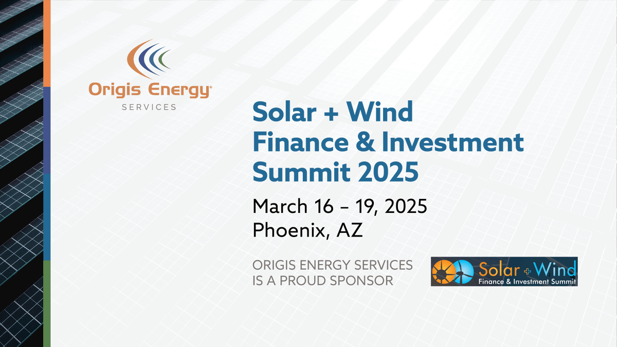 Origis_Services's tweet photo. Origis Energy Services is proud to sponsor Infocast’s Solar + Wind Finance &amp; Investment Summit 2025. The event will bring together top industry leaders March 16-19 in Phoenix.

Use code 2503268 for a 10% discount on your ticket when you register:  https://t.co/IDCYSmIjGj https://t.co/YJvYtZGN8U