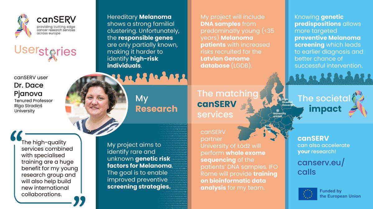 canSERV_EU's tweet image. 🫵 Doing cutting-edge #CancerResearch? Want to enhance screening & treatment?
Discover how #canSERV_EU can help you, like Dr. Dace Pjanova: Using whole exome sequencing to ID markers for #melanoma and other cancers for early diagnosis
➡️ canserv.eu
#EUCancerMission