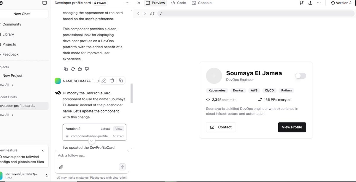 Week2; Day 4

Generative UI and Vision Language Models in today's 
<a href="/alx_africa/">ALX Africa</a>
 AI Starter Kit. Excited to see how VLMs &amp; LLMs are streamlining design to code workflows. Used v0.dev to experiment this potential.
<a href="/kalibetre/">Kalkidan Betre</a>
 #ALX_AiSK #uiuxdesign
