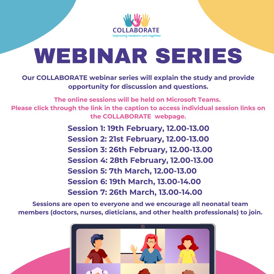 We invite  you to join one of our upcoming COLLABORATE webinar series where the investigators will explain the study and provide opportunity for discussion and questions.   

Find more here : imperial.ac.uk/neonatal-data-…